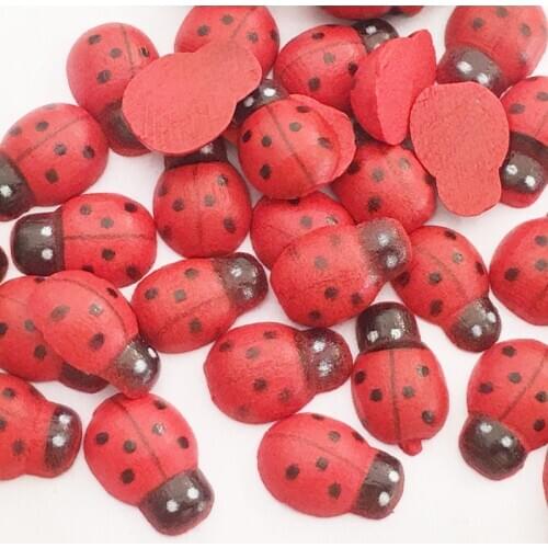 100pcs Micro Landscape Painted Wooden Ladybug/Self Adhesive/Craft/Decorations/Home Decor/Plants