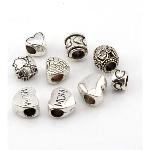18pcs Alloy Mixed "Heart Shaped" Large Hole Bead For Jewelry Making Bracelet Necklace DIY Accessories cv206