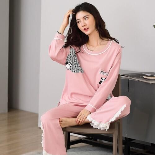 2021 New Long Sleeve 100%Cotton Pajamas Set Cute Cartoon Homewear Home Clothes Lounge Wear Female Pajamas Women 2Pcs Sleepwear