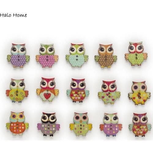 30pcs Owl Wood Buttons for Sewing Scrapbooking Clothing Headwear Handmade Crafts Home Decor Accessories DIY 25x23mm