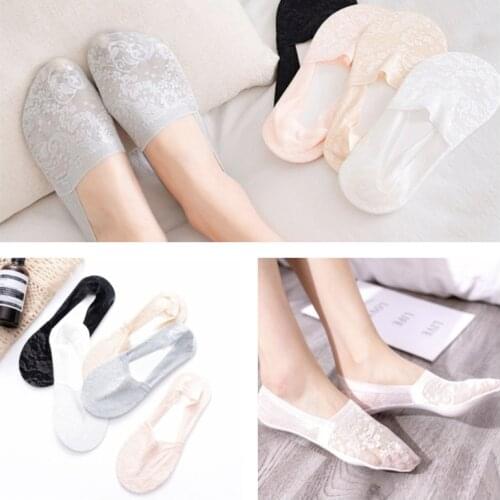 5 Pairs Fashion Women Girls Summer Socks 5 colors Style Lace Flower Short Sock Antiskid Invisible Ankle Socks