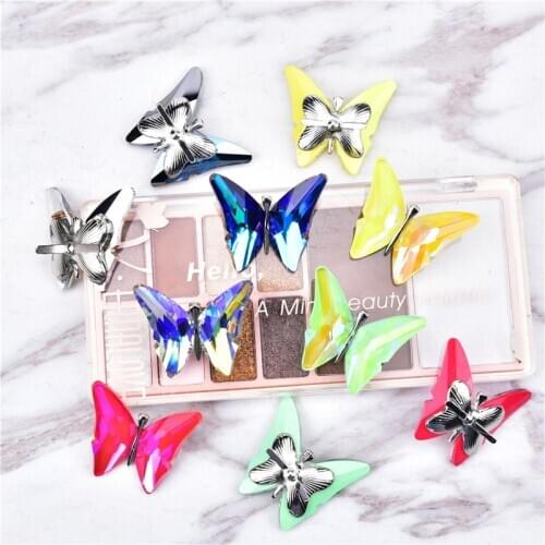 2Pcs Cinderella 3D Crystal Ab Rhinestone Butterfly Applique Flatback Buckle Glass Diamond Shoe Flower Wedding Dress Decoration