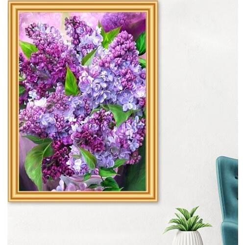 DIY 5D Diamond Painting Flower Cross stitch Kit Embroidery Diamond Mosaic Purple Lilac Picture of Rhinestones Home Decor Gift