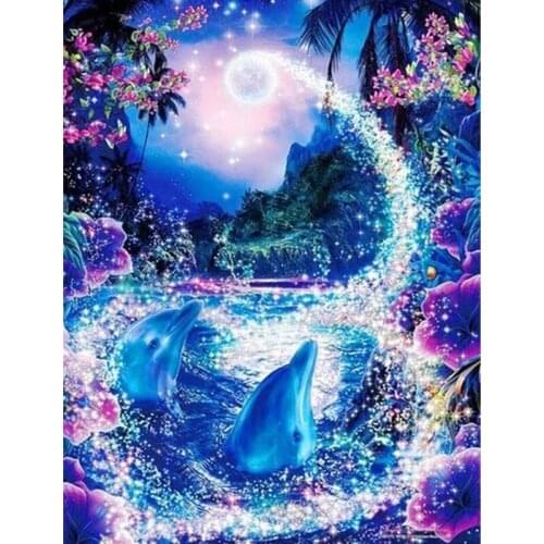 Dolphin landscape Diamond Painting Cross Stitch Animal Full Square Round Diy 5d Diamond Embroidery Picture Rhinestone Art