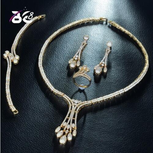 Be 8 Latest Fashion Dubai Gold Color Jewelry Set AAA Cubic Zirconia Necklace Earring,Party Wedding Jewelry Set for Women S250