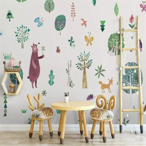 Decorative wallpaper Nordic modern cuddly bear animals geometrical background wall painting
