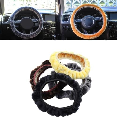 For 38cm winter Soft Warm Plush Elastic Skidproof Durable Car Steering Wheel Cover Set Car Interior Accessories