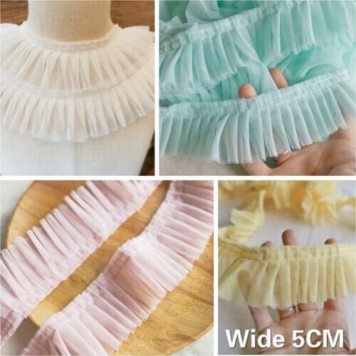 5CM Wide Double Layers Pleated Mesh 3D Lace Applique Guipure Ruffle Trim Dress Collar Lace Ribbon For DIY Sewing Supplies 4Color