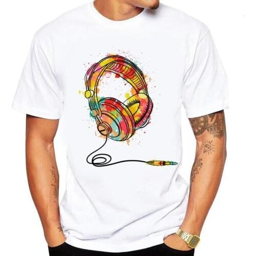 Mens Summer Top Quality T Shirts Fashion Headset Cartoon Printed Casual T Shirt Men Brand T-shirt Cotton Shirt Tee Plus Size 5XL