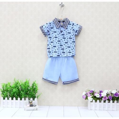 Baby boys short sleeve t-shirt+shorts two Pieces/Set Kids pure cotton outfits Printed childrens clothing summer