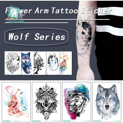 Hot sale Wolf Temporary Tattoo Stickers Waterproof Animal Tattoos Adult Men Women Hand Body Art 21*15cm Fake Tattoo Taty