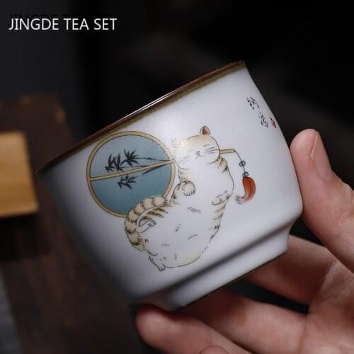Retro Ru Kiln Ceramic Teacup Coffee Cup Handmade Tea Bowl Chinese Tea Set Accessories Master Teacup Drinkware Supplies 100ml