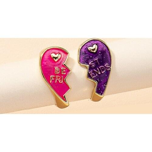 90s Aesthetic Pink 2pcs Heart Good Friend Letter Rings for Women Metal Vintage Fashion Punk Yin and Yang Ring Charm Y2K Jewelry