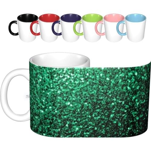 Beautiful Emerald Green Glitter Sparkles Ceramic Mugs Coffee Cups Milk Tea Mug Glimmer Glitter Sparkle Green Sparkles Trendy