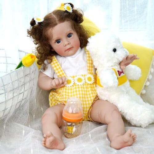 ADFO Reborn Baby Doll 22 Inches Maggi Girl Realistic Vinyl Silicone Alive Toddler Hair- rooted LoL Christmas Gift For Girls
