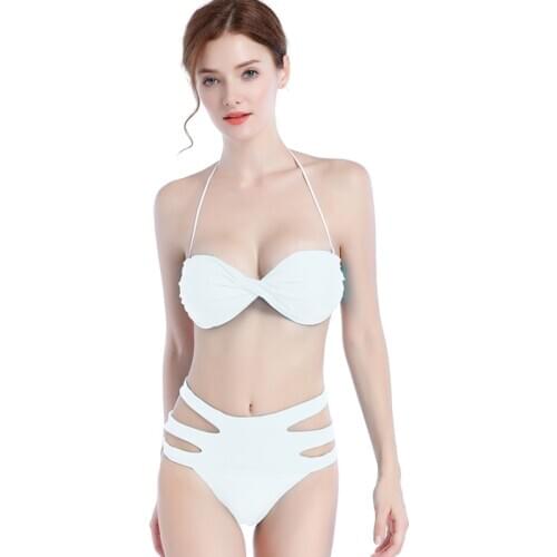 SWIMMART Hot Sales Bandeau Top Twisted Bikini High Waist Hollow Out Bathing Swim Suit Sexy Women Bandage Swimwear Bikini Set