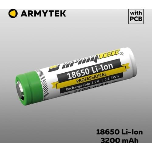 Armytek 18650 Li-Ion Battery 3200mAh Rechargeable Protected Battery for Flashlight/Torch only