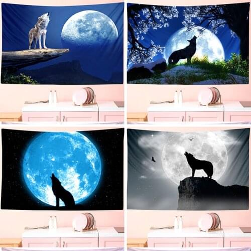 Animals Wolf Tapestry In The Moonlight Psychedelic Background Wall Hanging Animal Sheets Wolf Home Dorm Decor Bedspread Beach Ma