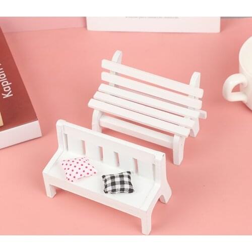 Dollhouse Miniature Wood Garden Bench with Compartment White Furniture Decor