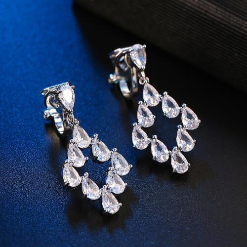Fashion Simple Crystal AAA Cubic Zircon Clip on Earrings Without Piercing for Women Luxury Vintage Party Wedding Jewelry Gift