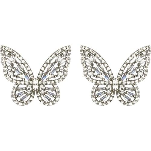 Fashion White Crystal Earrings Jewelry Silver Color Butterfly Shape Earrings Best Gift for Women Girl Birthday&Party Gift