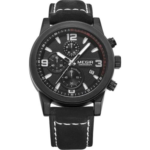 MEGIR New Luxury Waterproof Sports Chronograph Calendar Casual Watch Mens Belt Sports Business Luminous Relogio Masculino 2026G