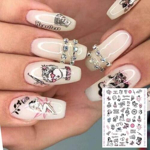 CA SERIES punk heart girl star bird CA-474 3d nail art stickers decal template diy nail tool decorations