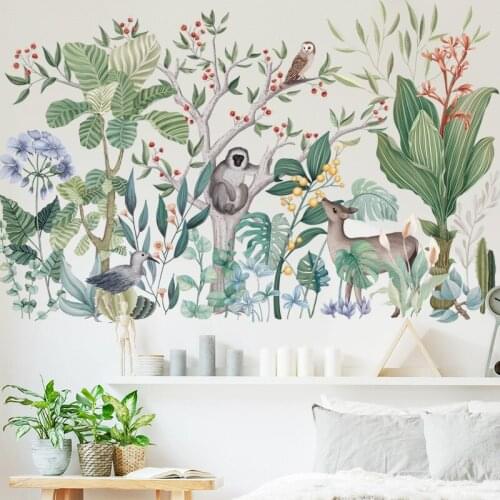 Nordic Style Wall Stickers Plant Tropical Rain Forest Wallsticker Kids Room Decor Nursery Decoration Self Adhesive Wallpaper
