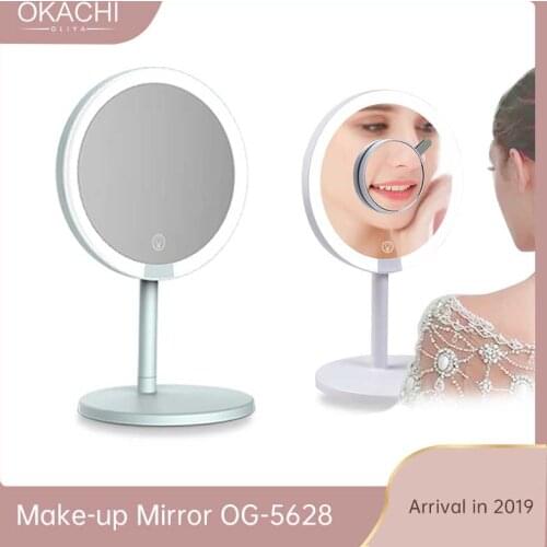 Desktop LED Vanity Makeup Mirror 6.7 Inch 3X Magnifying Three Adjustable 135 Rotation Beauty Mirrors Touch Screen USB Charging