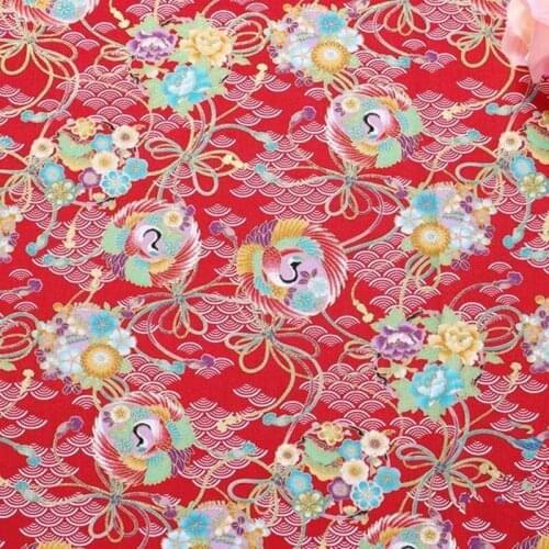 NCF26 1meter The Crane Bronzing Fabric Japanese Hot Stamping Fabric DIY Quilting Patchwork Handmade Sewing DIY Cotton Fabirc