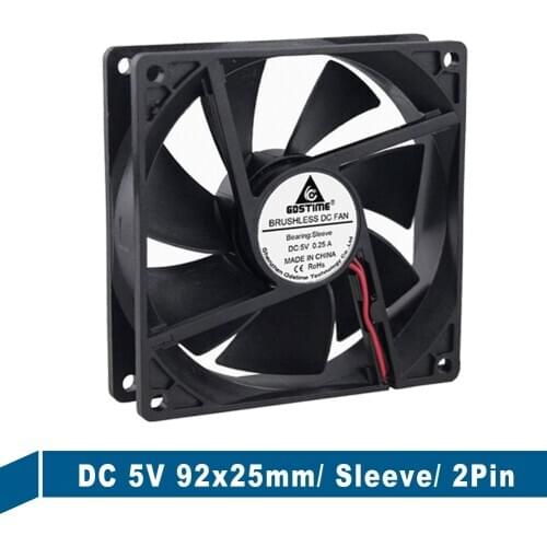 1pcs Gdstime 5V 9225s 92x92x25mm DC Brushless Cooling Fan 2Pin 9cm 92*25mm Cooler for PC Computer Case