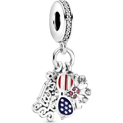 Original American Symbols With Sunglasses USA Flag Pendant Beads Fit 925 Sterling Silver Charm Europe Bracelet Diy Jewelry