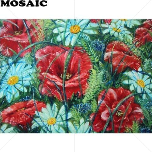 Full Diamond embroidery poppy flower Diamond mosaic full square rhinestones 5d diy diamond painting crystal 3d Picture gift