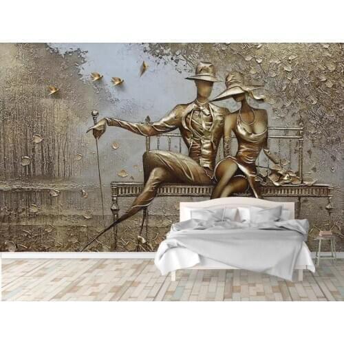 Custom 3D Wallpaper European Style 3D Stereo Golden Relief Park Couple Background Wall Mural For Living Room Bedroom Decoration
