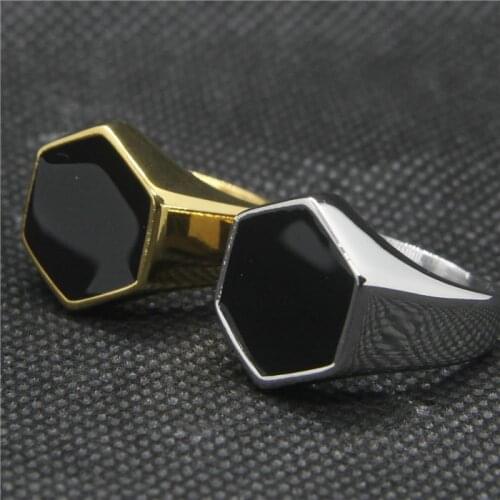 Drop Ship 7-14 Polishing Golden Ring 316L Stainless Steel Mens Punk Cool Black Ring