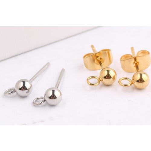 Onwear 20pcs 4mm Stainless steel stud earring posts with loop diy pin connector findings for jewelry making supplies