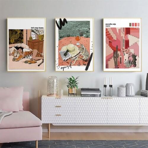 Nordic Abstract Animal Tiger Girl Picture Muralla Roja Canvas Painting Wall Art Poster and Print Interior Living Room Home Decor