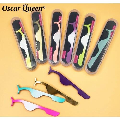 T-Shape Colour False Eyelash Tweezers Private Label Wholesale Stainless Steel False Eyelash Tweezers Bulk Curler Makeup Tools