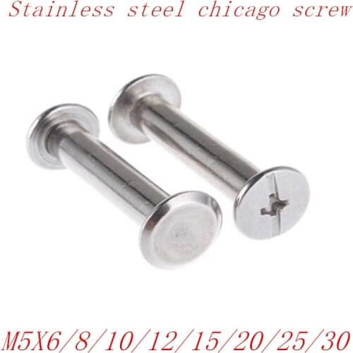 100pcs/lot m5*6/8/10/12/15/20/25/30/35/40/45/50 304 stainless steel account book screw, chicago screw