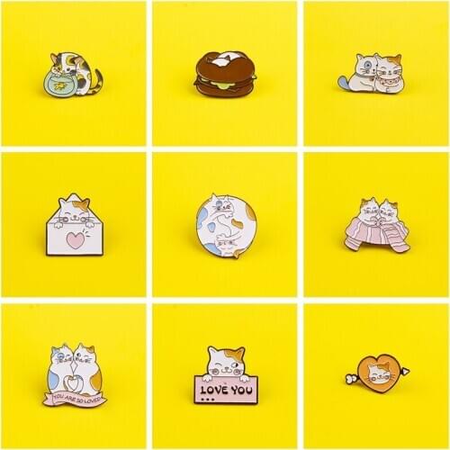 Lovely Cat Pins For Jeans Jacket Cartoon Metal Badges On Clothes Anime Icon On a Backpack Lapel Pin Bags Badge Gifts Stripe