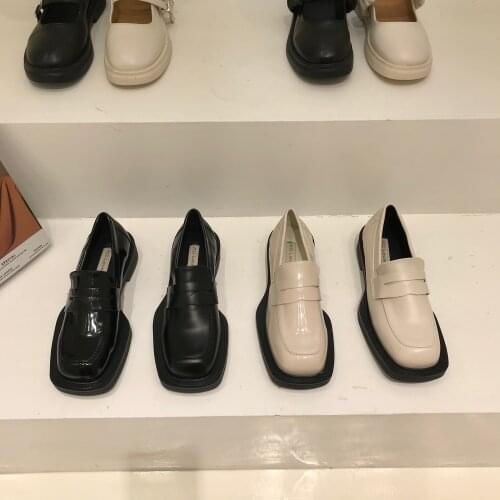 FONBERRY Brand Design British Style Chunky Heel Platform Loafers for Women 2021 Patent Leather Square Toe Goth Y2K Shoes Women