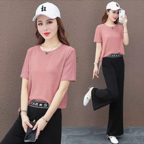 Women Solid Tracksuit sets Lady 2020 Summer 2pcs set Elegant blouse+Elastic Waist Long Pants Sets