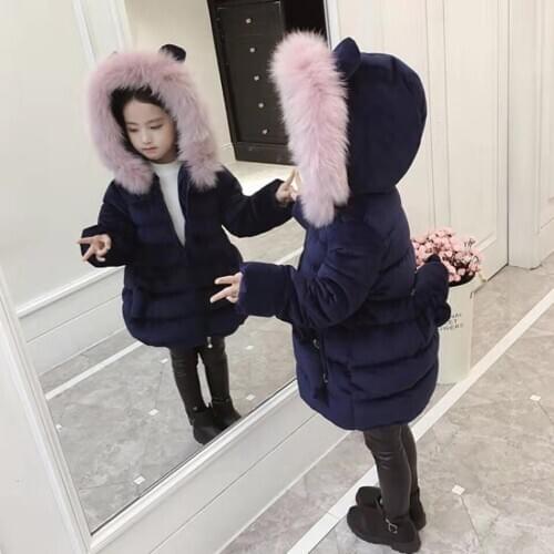 Winter Parkas 2 Colors For Girls Fashion Children Clothes Kids Hooded Thicken Warm Parkas Down Cotton Girl Outerwear Jacket