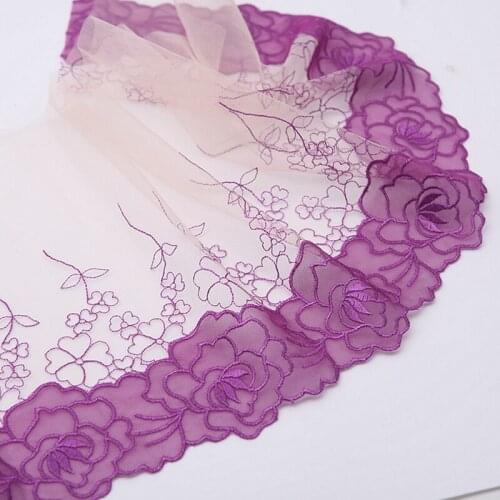 Free shipping 2yards/lot 21cm wide Embroidered Floral Tulle Lace Trim~purple ~lovely