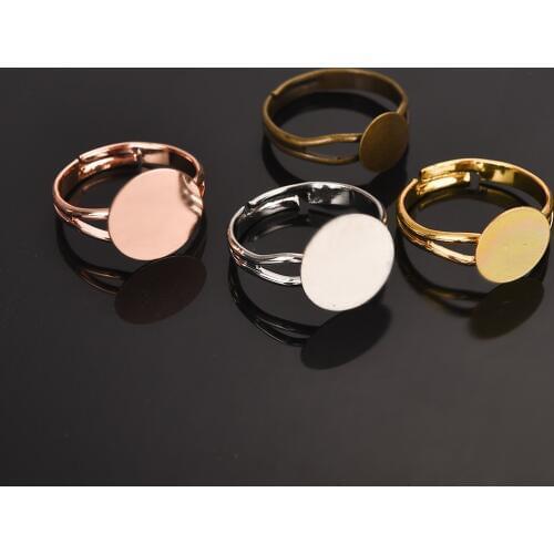 20pcs 12mm Ring Cabochon Cameo Flat Ring Base Adjustable Blank Settings Pad Bezel Tray Blanks DIY Jewelry Making Crafts