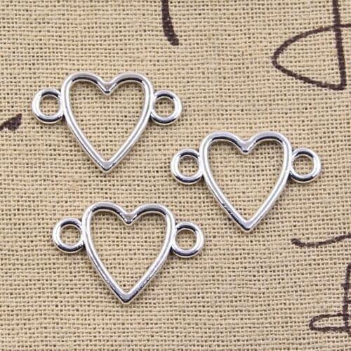 20pcs Charms Heart Link Connector 16x24mm Antique Silver Color Plated Pendants Making DIY Handmade Tibetan Finding Jewelry