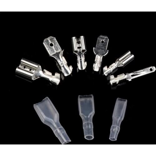 200PCS 2.8/4.8/6.3mm Wire Connectors Crimp Terminals Cable Connector Female/Male Spade Terminals With Insulating Sleeves Tube