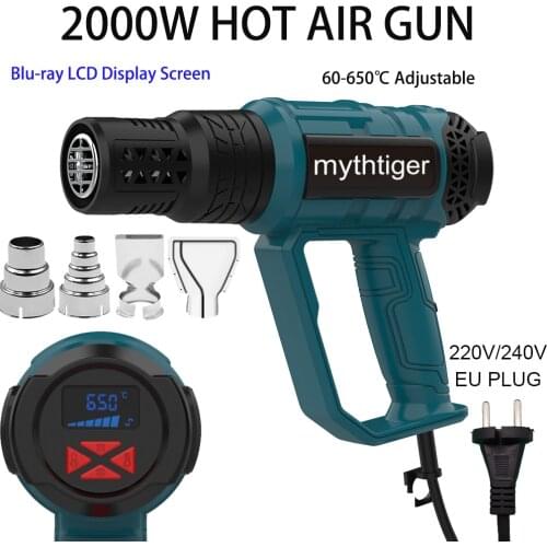 Heat Gun 2000W Heavy Duty Hot Air Gun Kit Variable Temperature Control with 2-Temp Settings 4 Nozzles 600 Overload Protection