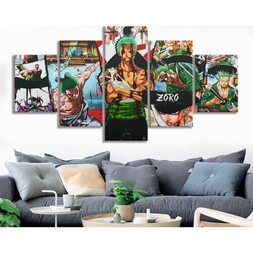Anime One Piece Pirate Wall 5 Set Home Decor Hd RORONOA ZORO Print Modular Picture Posters Canvas Painting For Bedroom Art Frame