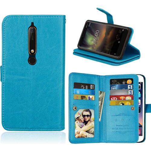 50pcs/lot Crazy horse 9 card+photo frame protection shell PU case cover for Nokia 2 3 5 6/6.1 2018 leather case cover